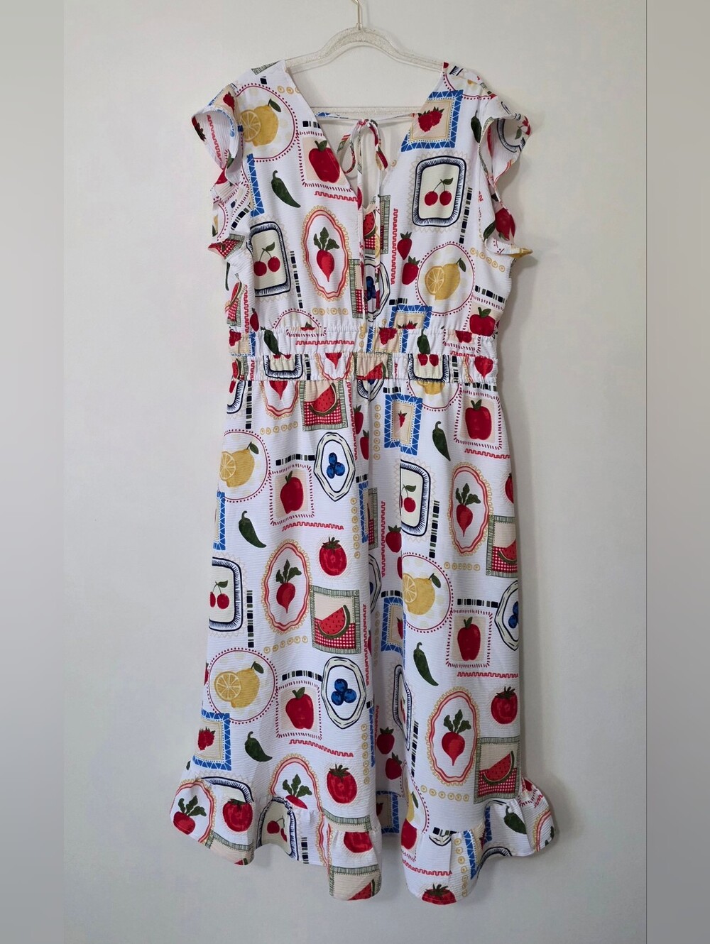 Women's Fruit & Vegetable Novelty Print Midi Dress Market Picnic Core Ruffles XL